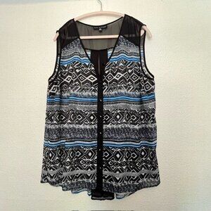 Sara Michelle Sleeveless, Semi-Sheer, Buttondown Top, Plus Size 2X